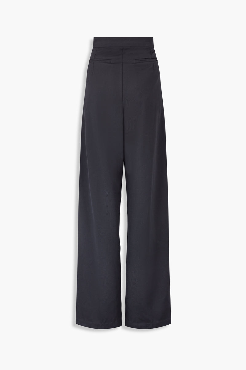 Wool Tailored Straight Cut Trousers in Black