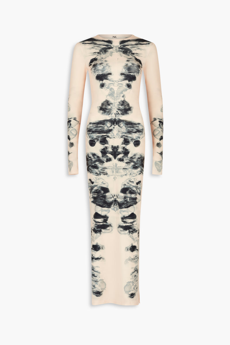 Alienis Print Maxi Dress in Peach
