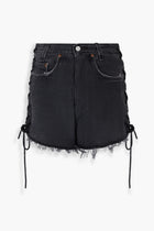 Denim Crystal Side Laced Up Shorts in Black