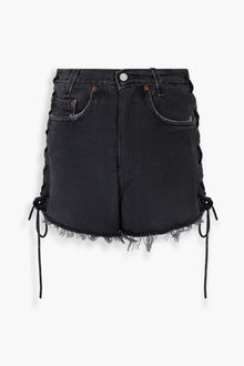 Denim Crystal Side Laced Up Shorts in Black