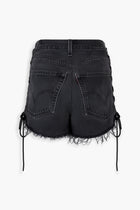 Denim Crystal Side Laced Up Shorts in Black