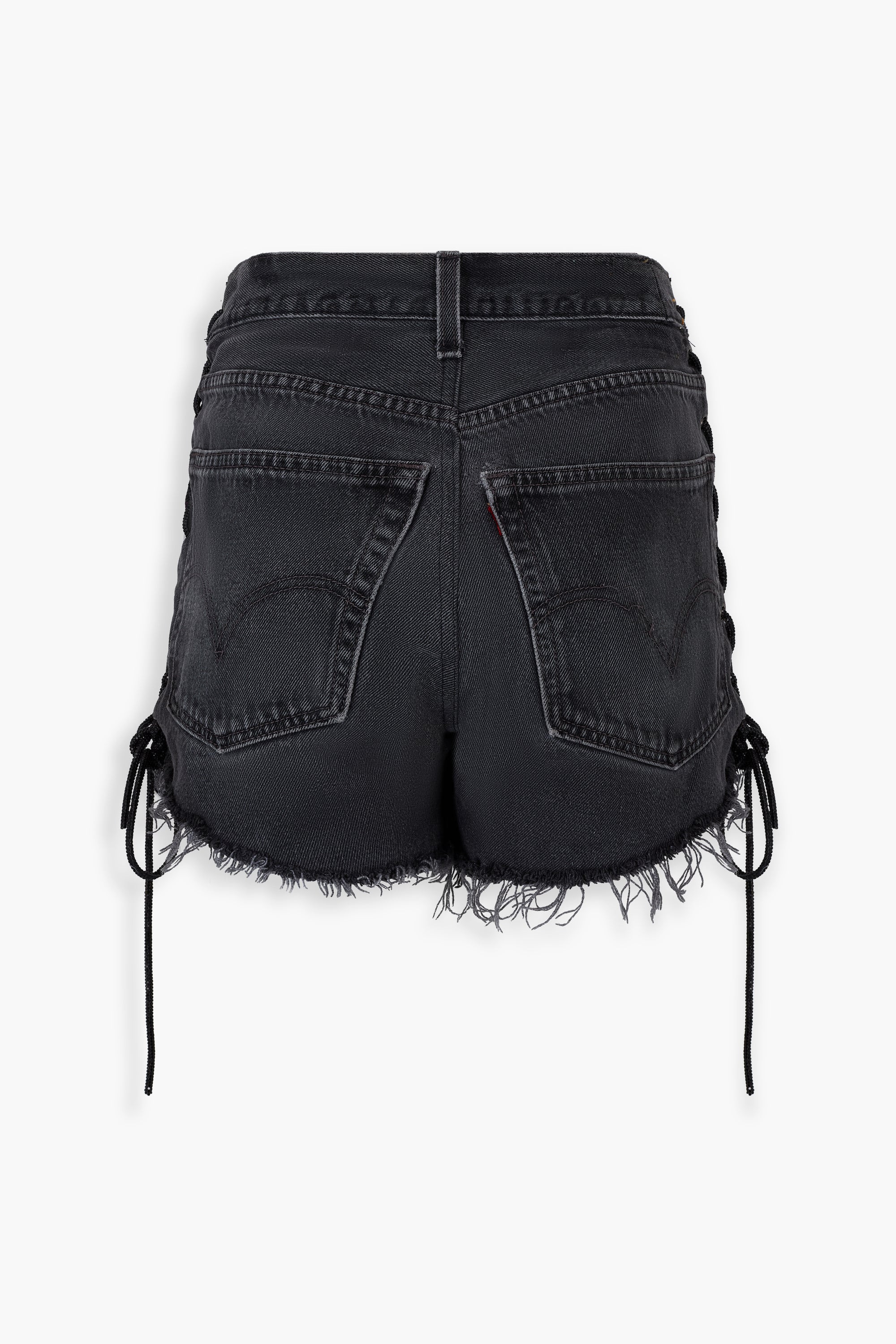 Denim Crystal Side Laced Up Shorts in Black