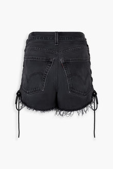 Denim Crystal Side Laced Up Shorts in Black