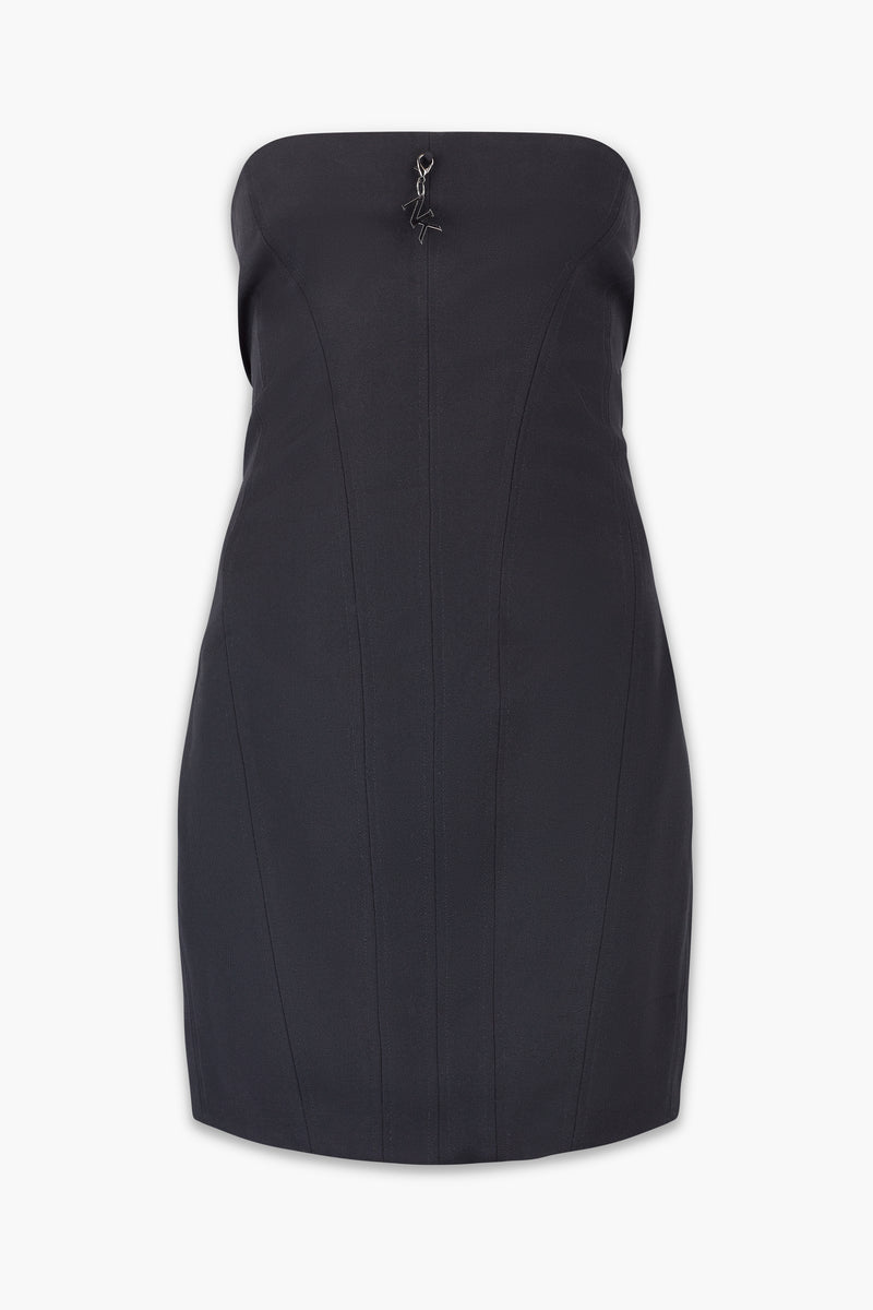 Wool Tailored Bodycon Mini Dress in Black