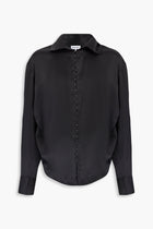 Side Ruched Silk Shirt in Black