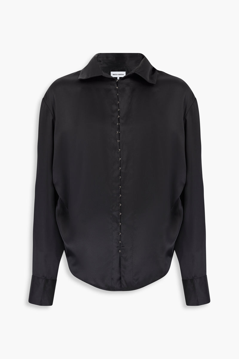 Side Ruched Silk Shirt in Black