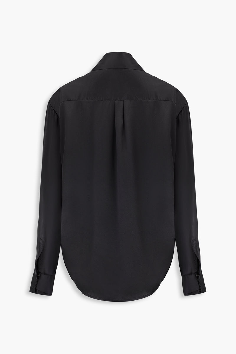 Side Ruched Silk Shirt in Black