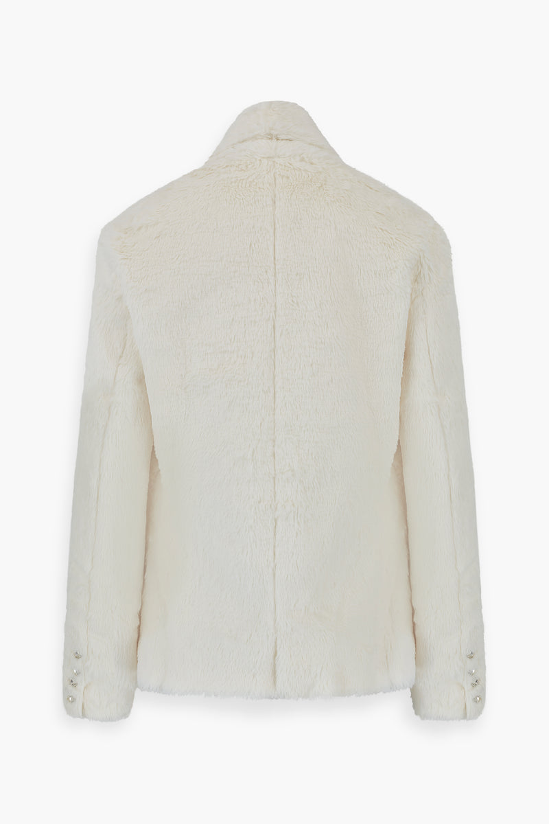 Faux Fur Oversized Tailored Blazer in White