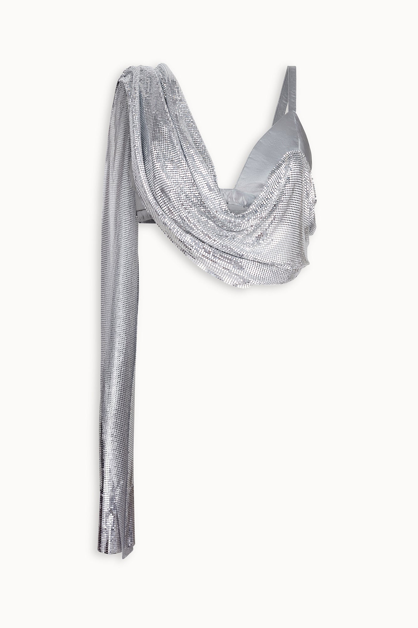 Liquid Metal Mesh Cowl Top in Silver