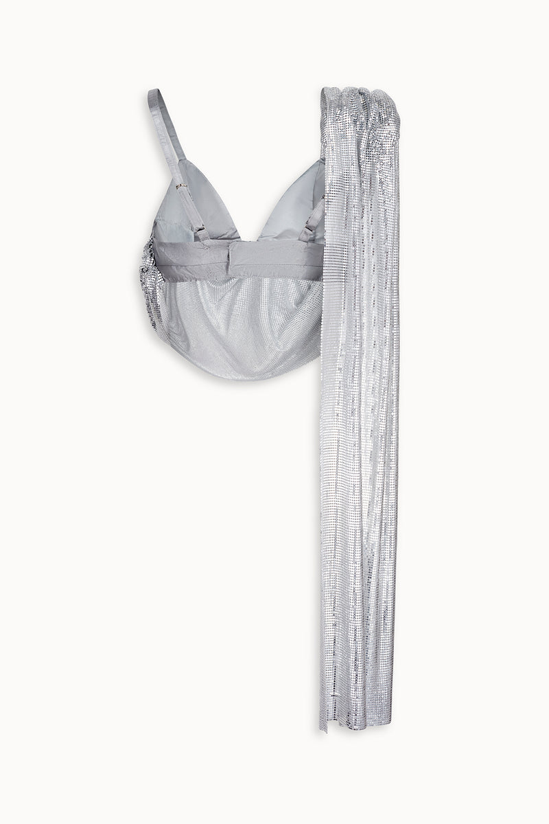 Liquid Metal Mesh Cowl Top in Silver
