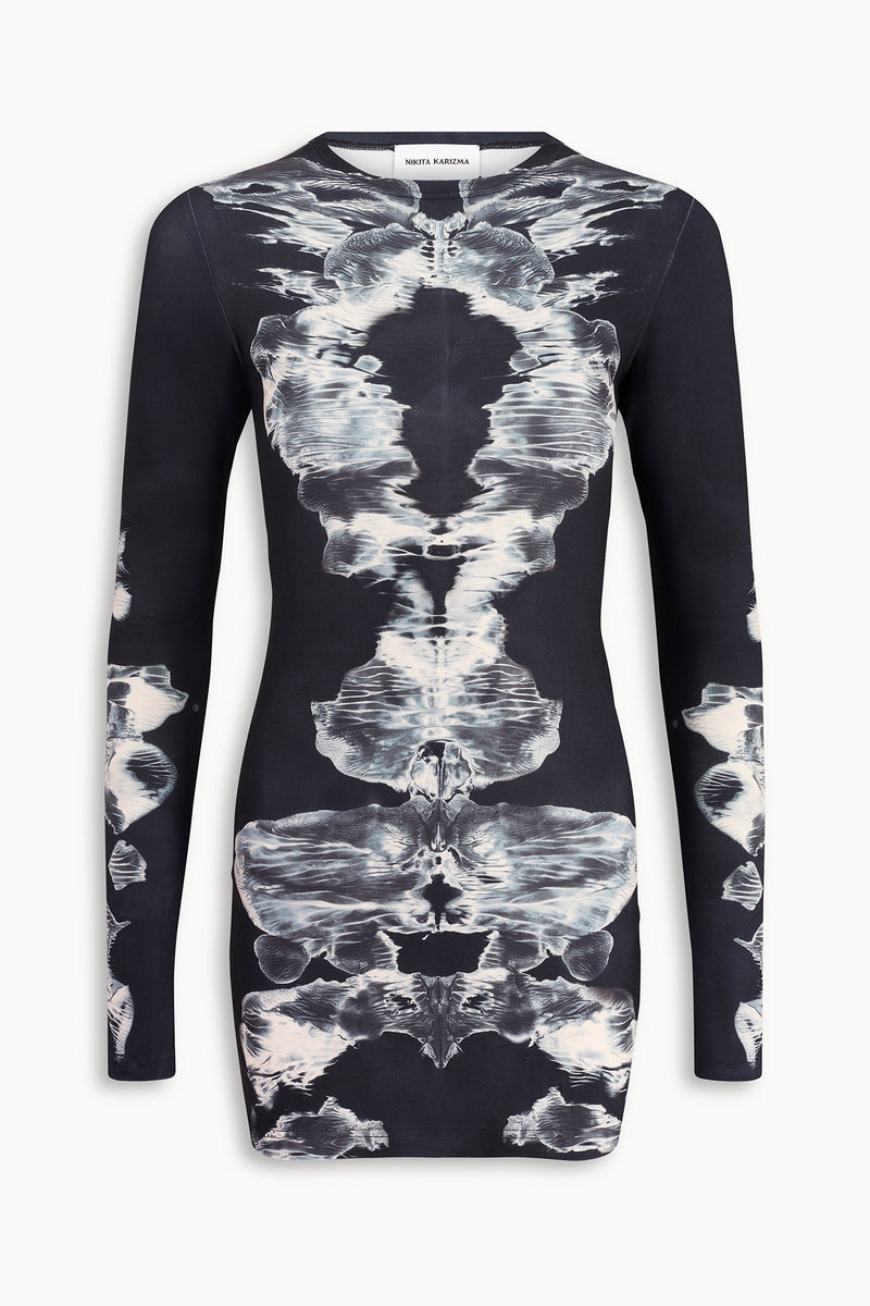 Alienis Print Mini Dress in Black