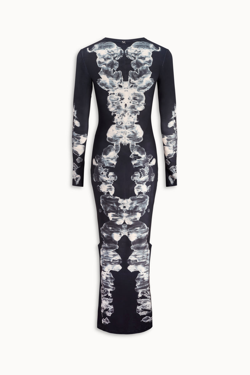 Alienis Print Maxi Dress in Black