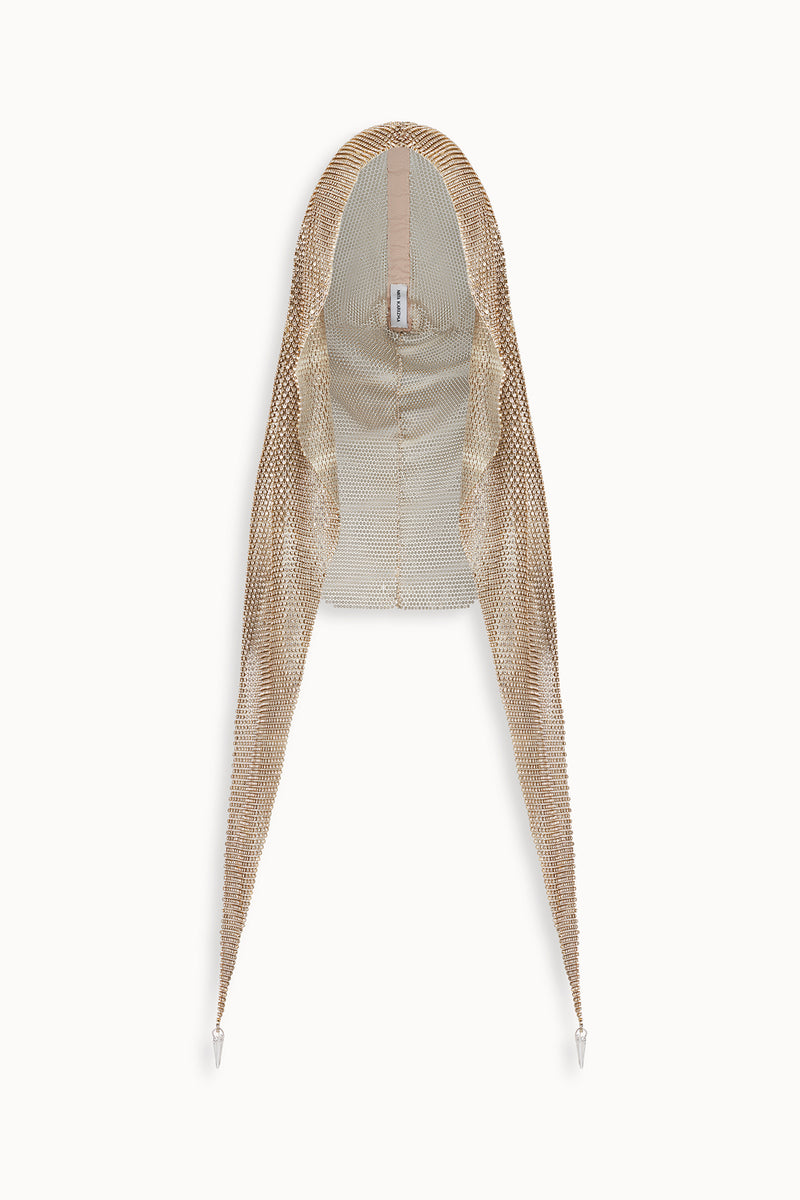 Crystal Embellished Draped Hood in Gold