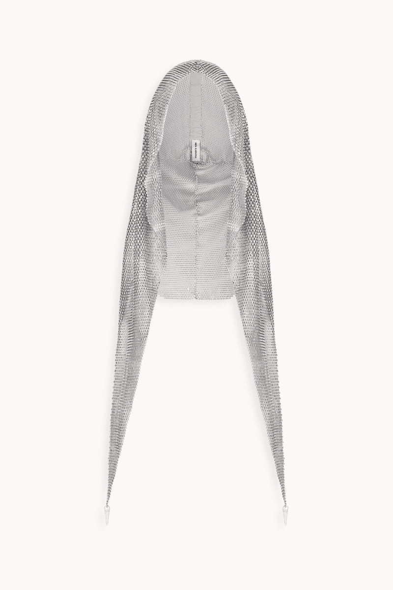 Crystal Embellished Draped Hood in Silver
