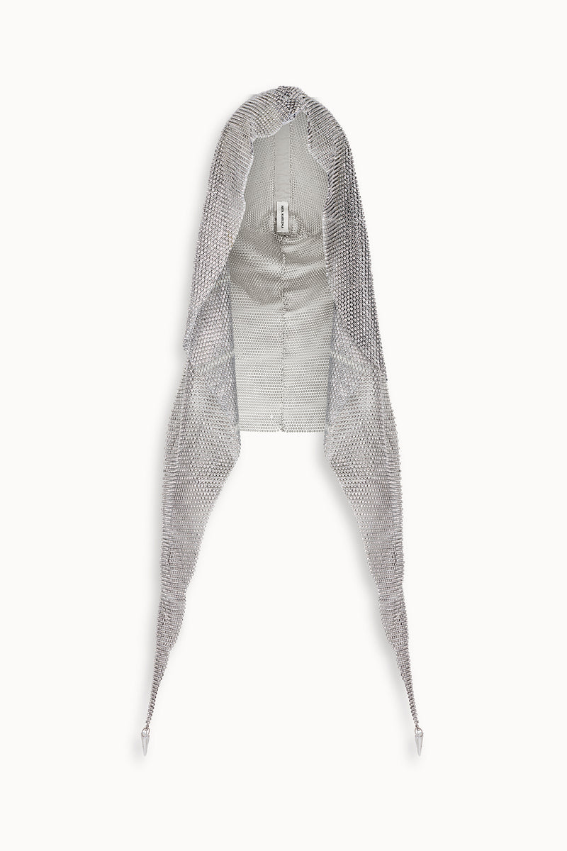 Crystal Embellished Draped Hood in Silver