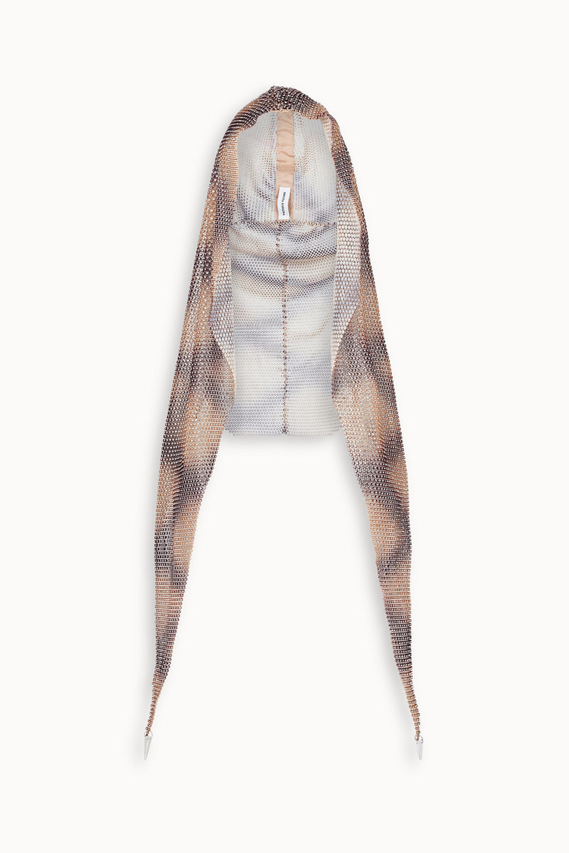 Crystal Embellished Draped Hood in Snakeskin