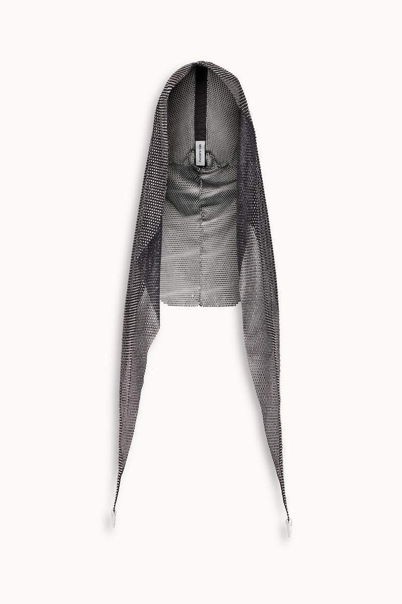 Crystal Embellished Draped Hood in Black
