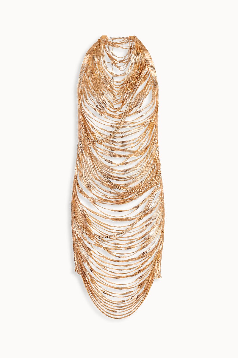 Shredded Chainmail Mini Dress in Gold