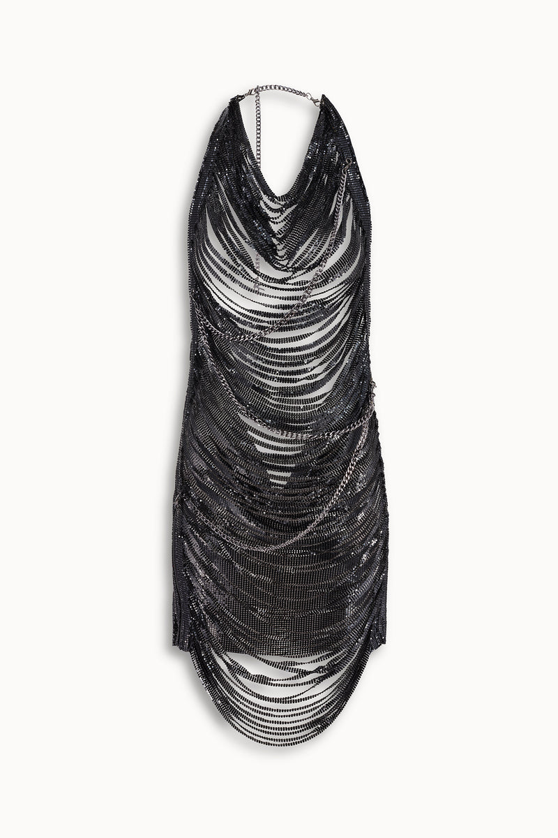Shredded Chainmail Mini Dress in Black