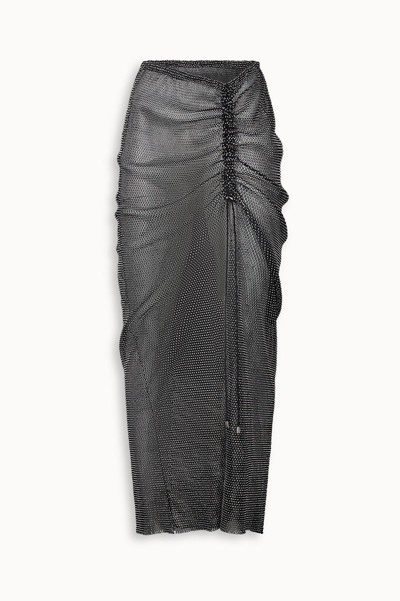 Crystal Embellished Fishnet Maxi Skirt in Black
