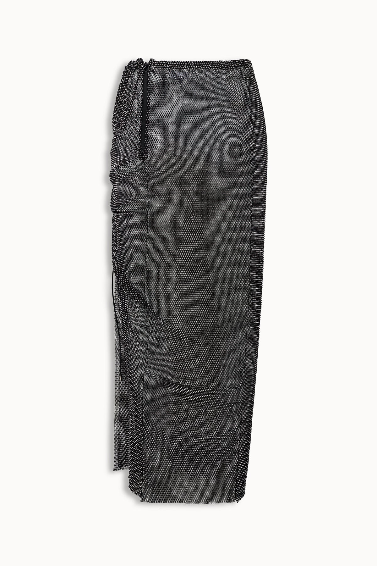 Crystal Embellished Fishnet Maxi Skirt in Black