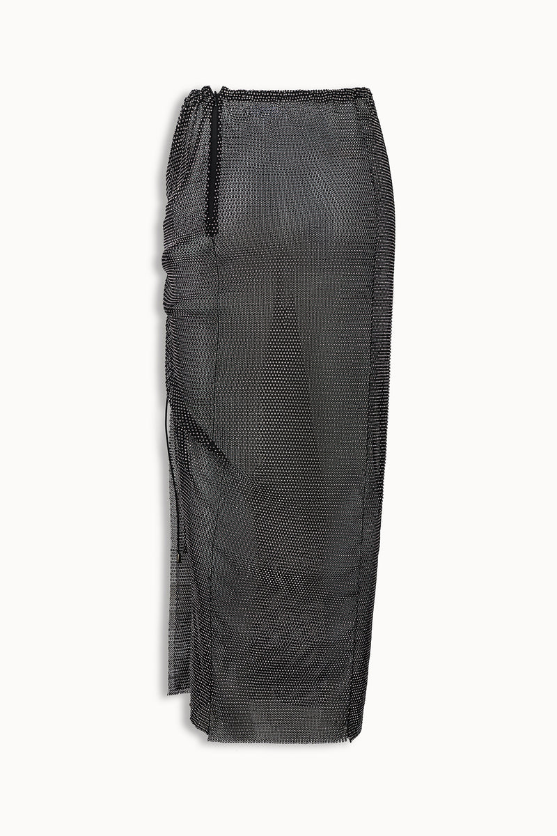Crystal Embellished Fishnet Maxi Skirt in Black