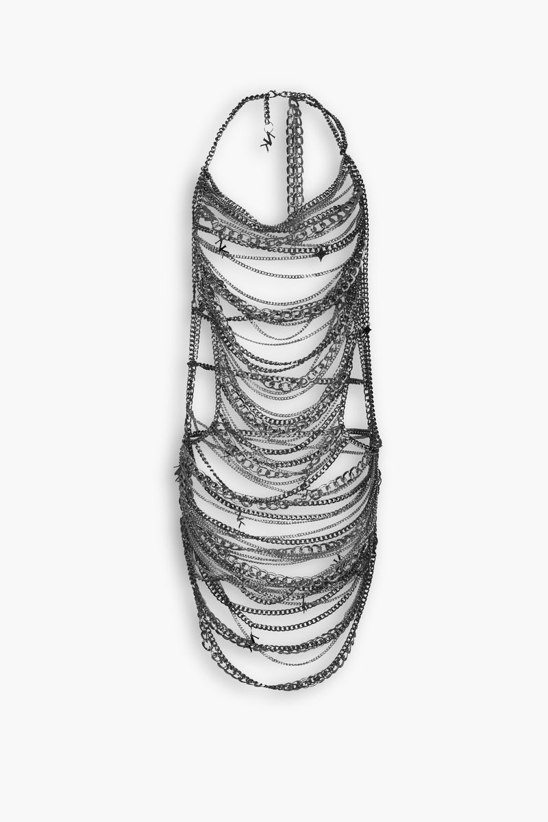 Chain & Charms Dress in Gunmetal