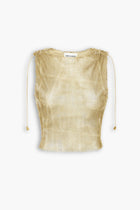 Crystal Embellished Fishnet Tank Top in Gold