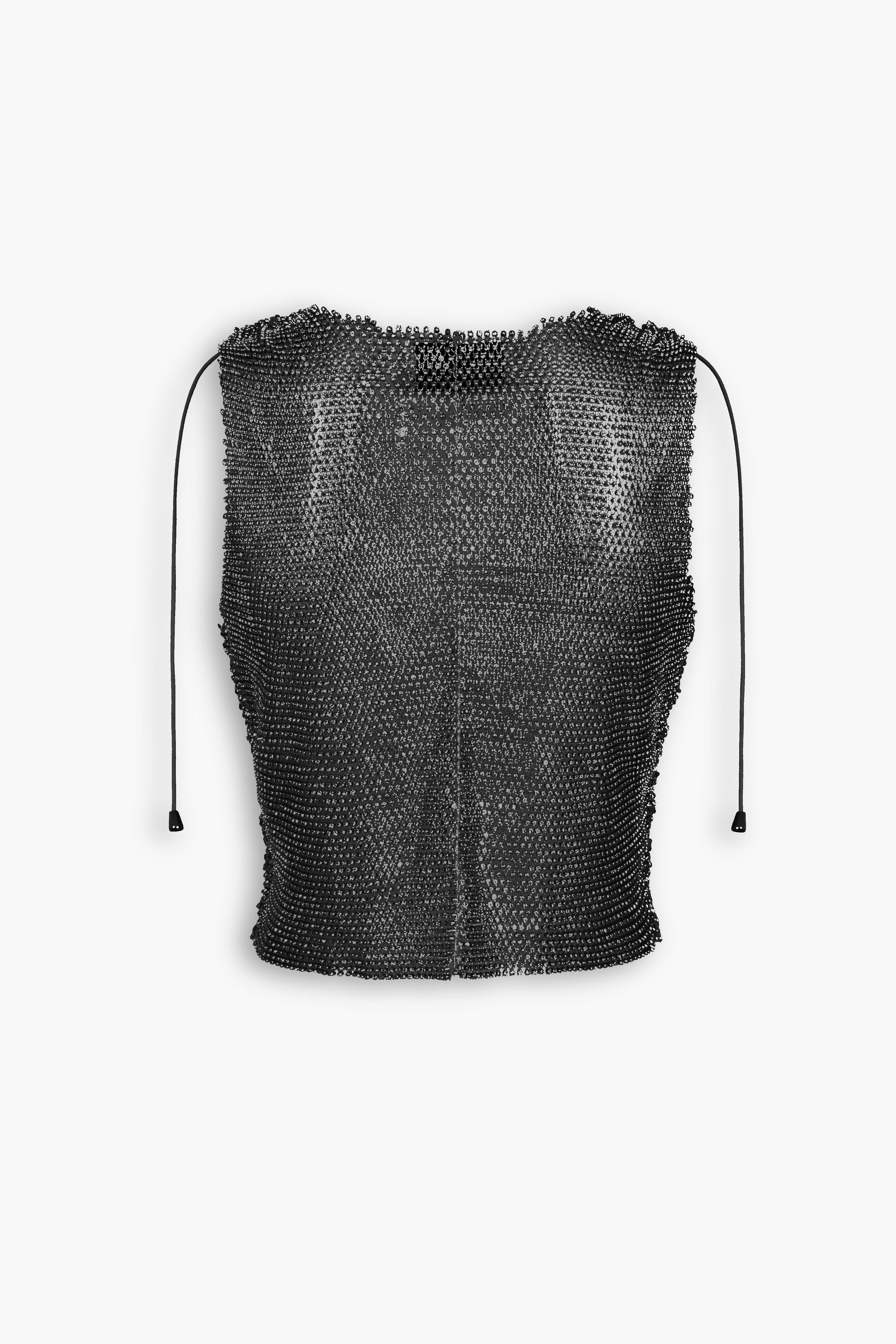 Crystal Embellished Fishnet Tank Top in Black