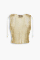 Crystal Embellished Fishnet Tank Top in Gold