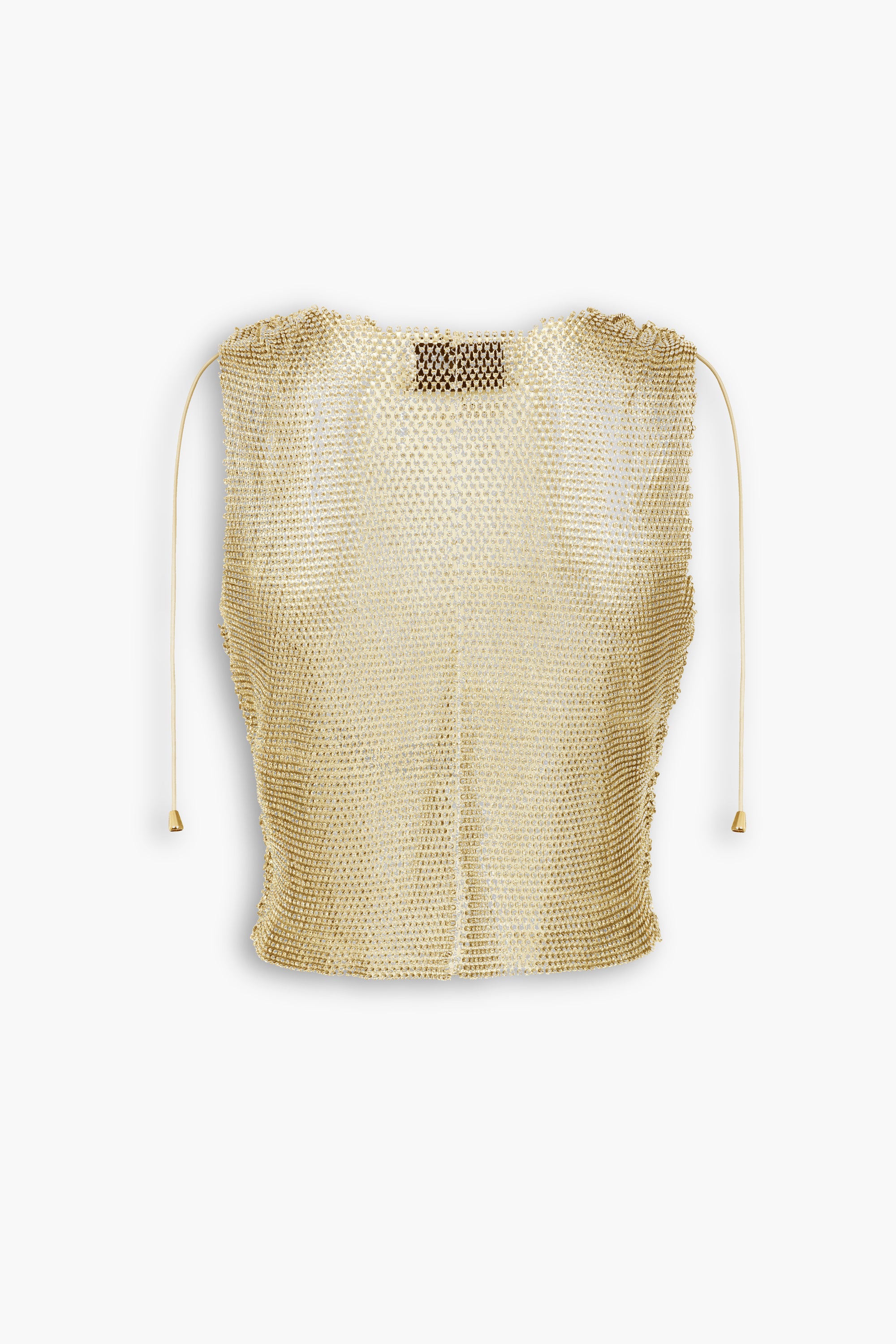 Crystal Embellished Fishnet Tank Top in Gold