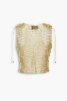 Crystal Embellished Fishnet Tank Top in Gold