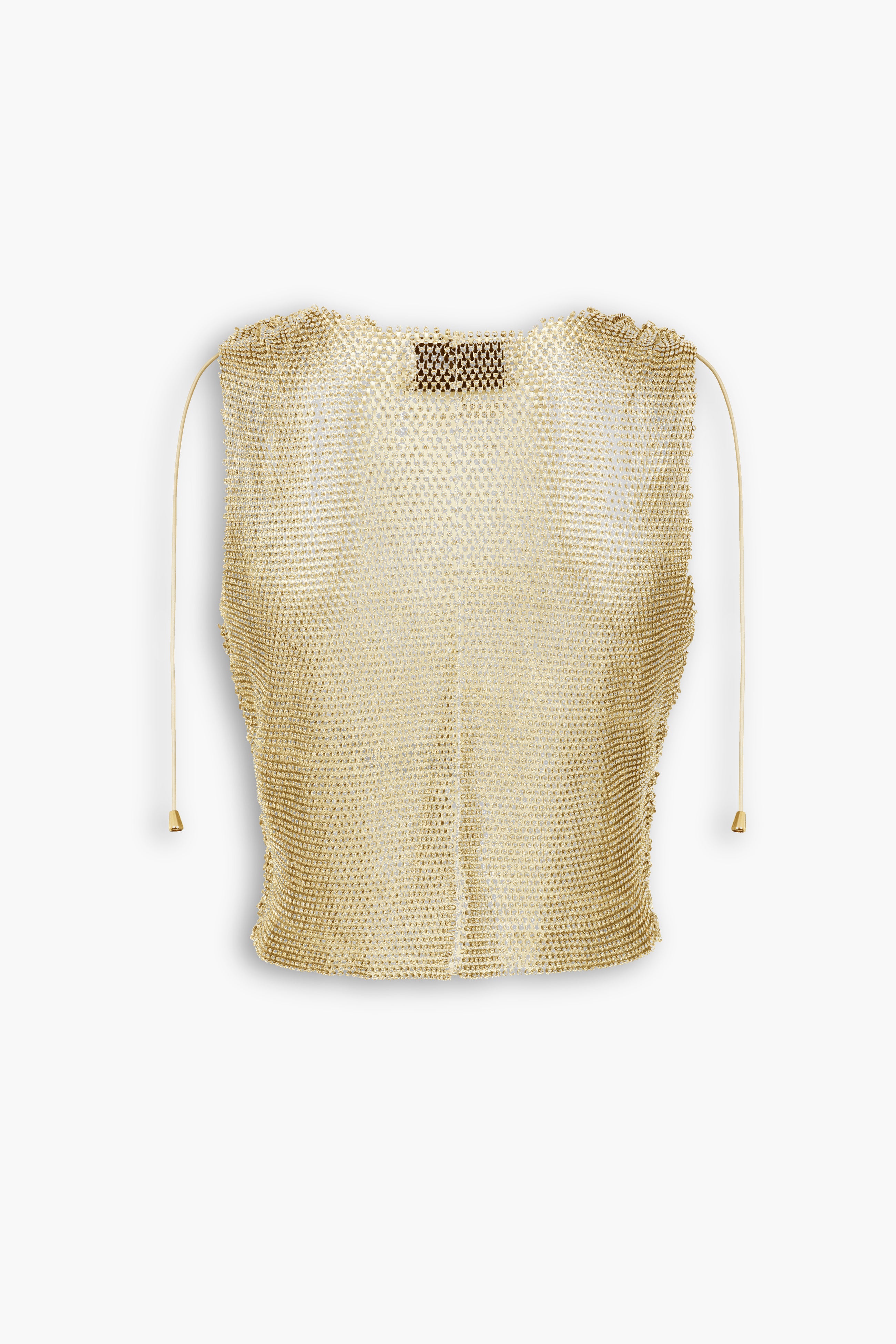 Crystal Embellished Fishnet Tank Top in Gold
