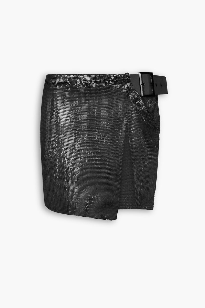 Buckle Chainmail Mini Skirt in Black