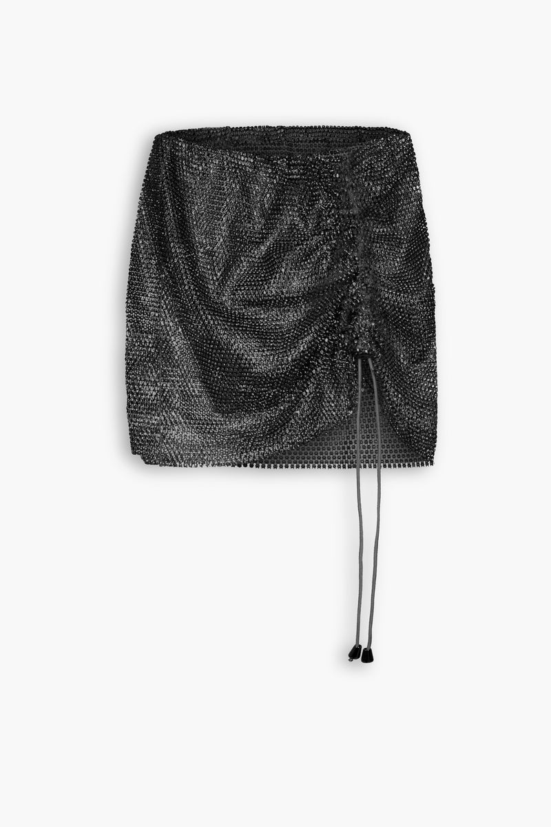 Crystal Embellished Fishnet Mini Skirt in Black