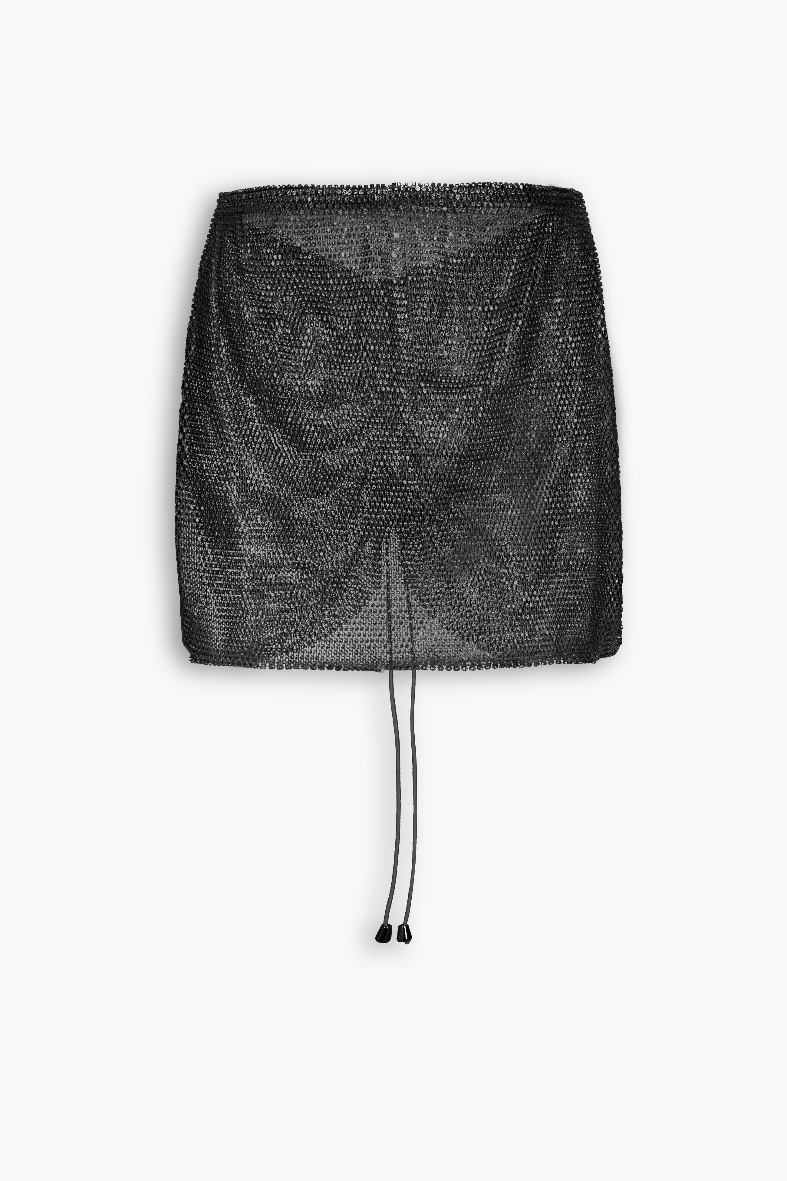 Crystal Embellished Fishnet Mini Skirt in Black