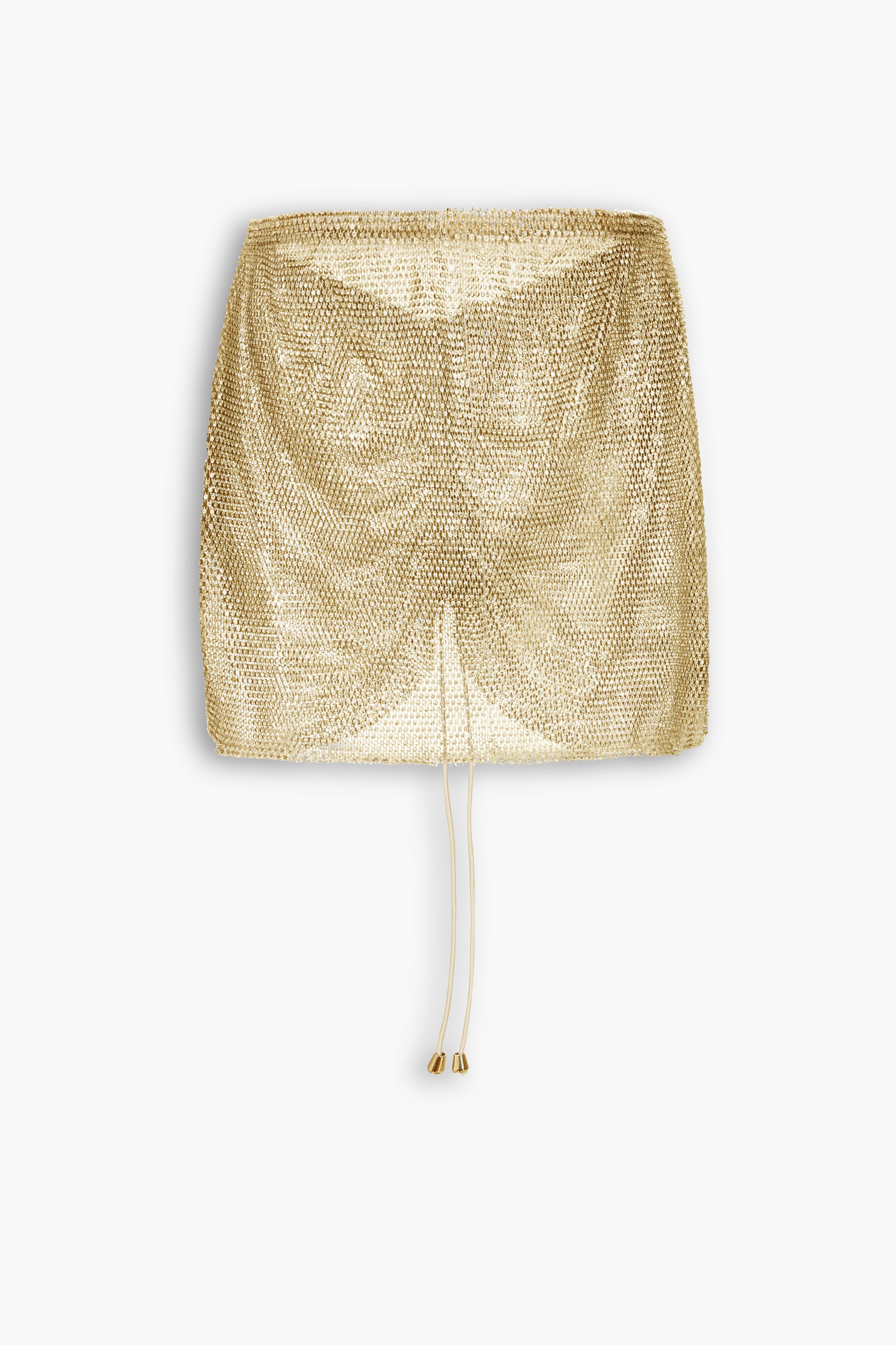 Crystal Embellished Fishnet Mini Skirt in Gold