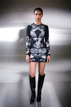 Alienis Print Mini Dress in Black