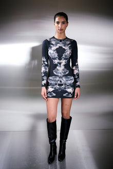 Alienis Print Mini Dress in Black