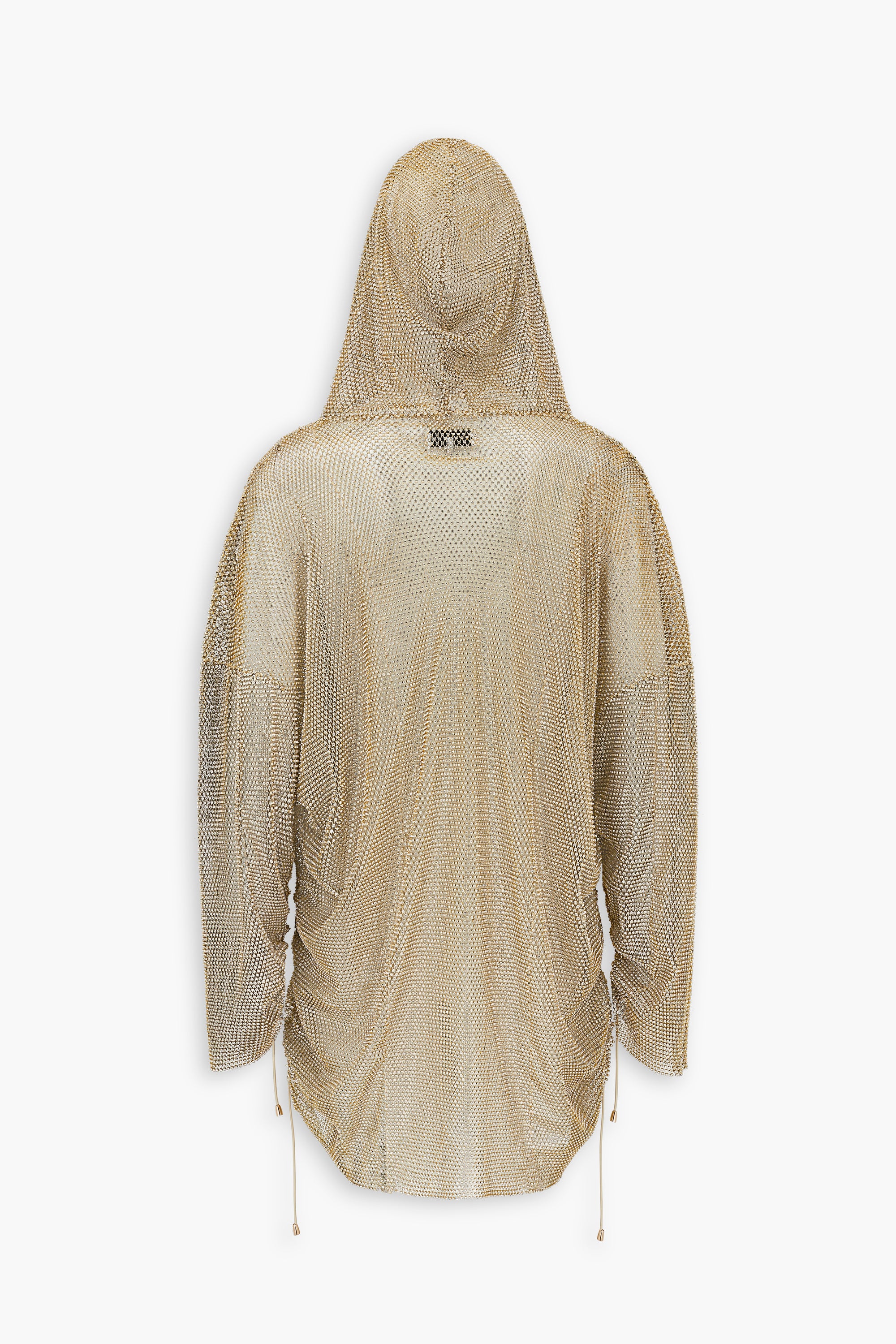 Crystal Embellished Fishnet Hoodie Dress in Gold