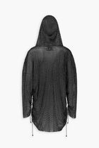 Crystal Embellished Fishnet Hoodie Dress in Black