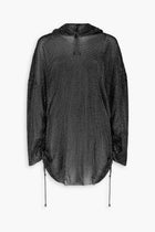 Crystal Embellished Fishnet Hoodie Dress in Black