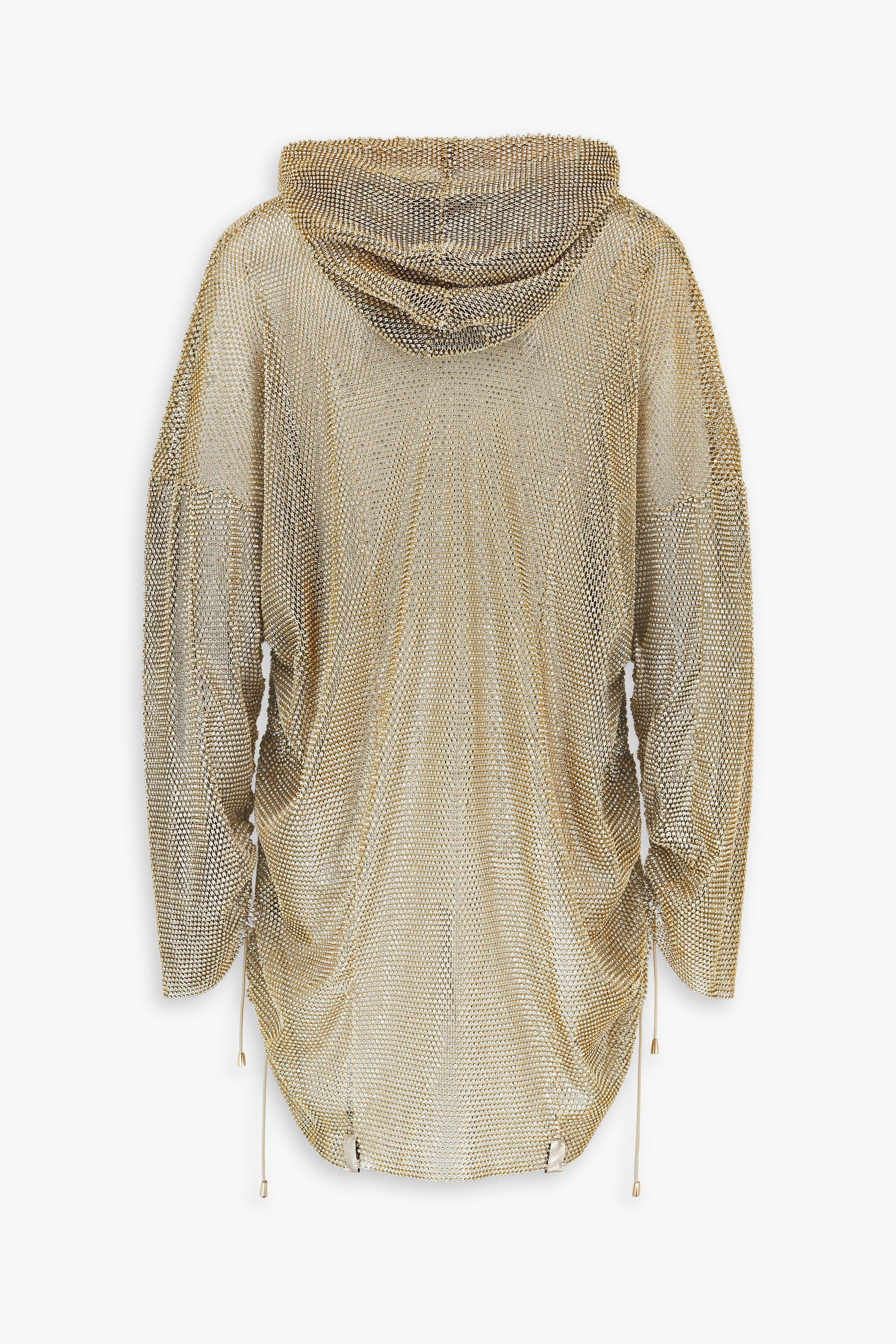 Crystal Embellished Fishnet Hoodie Dress in Gold