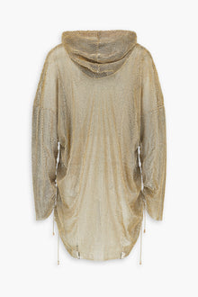 Crystal Embellished Fishnet Hoodie Dress in Gold