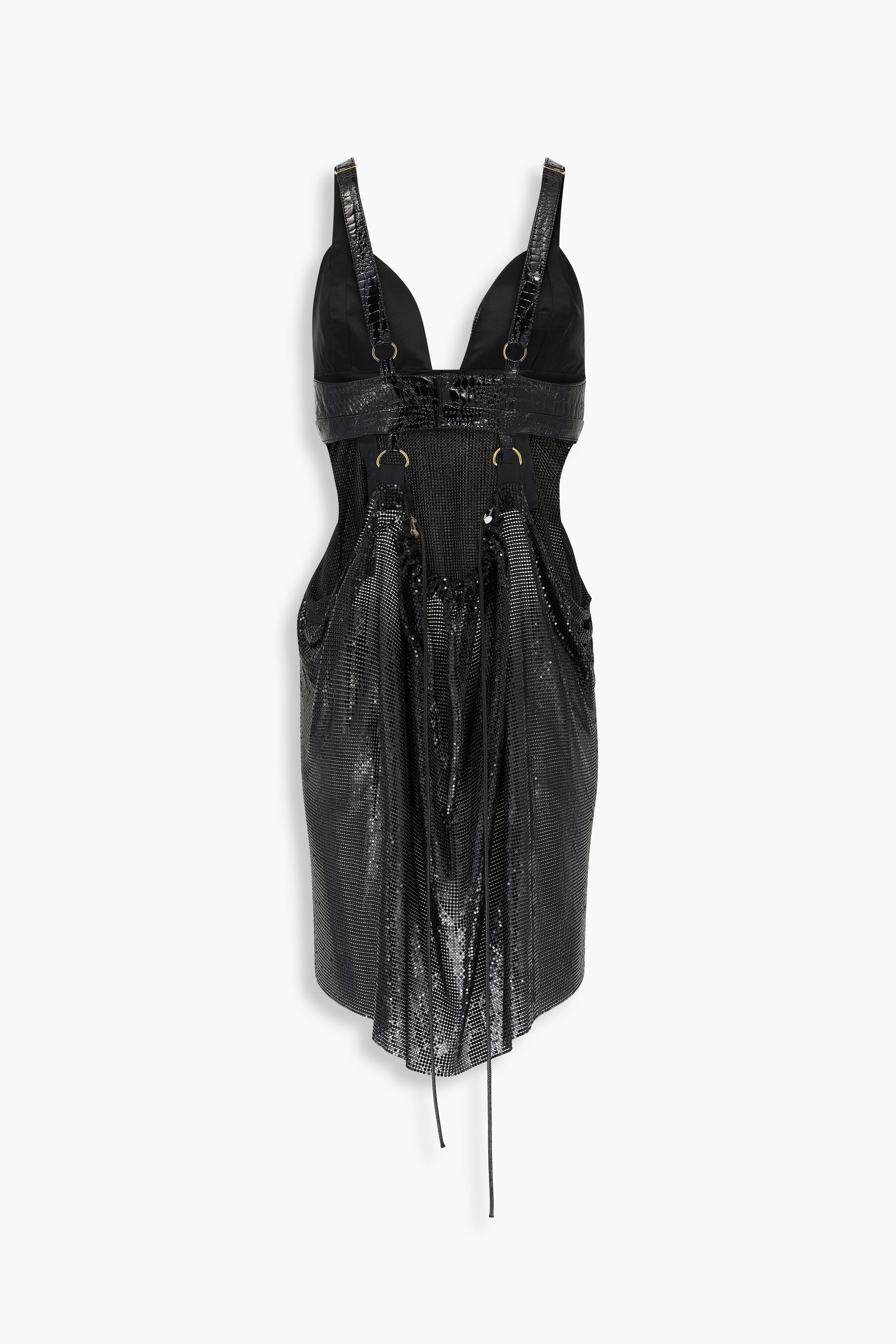 Front Draped Chainmail Dress in Black