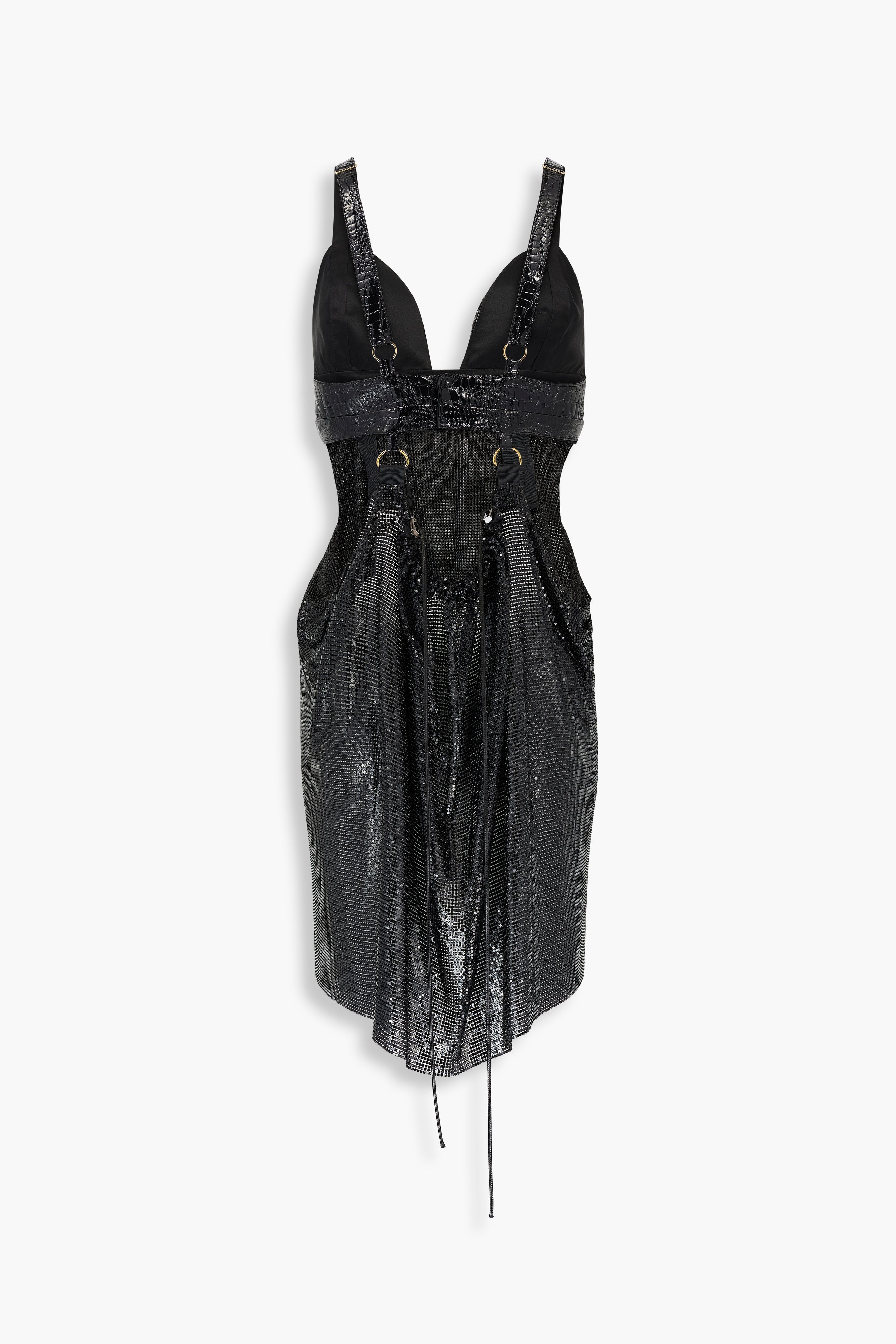 Front Draped Chainmail Dress in Black