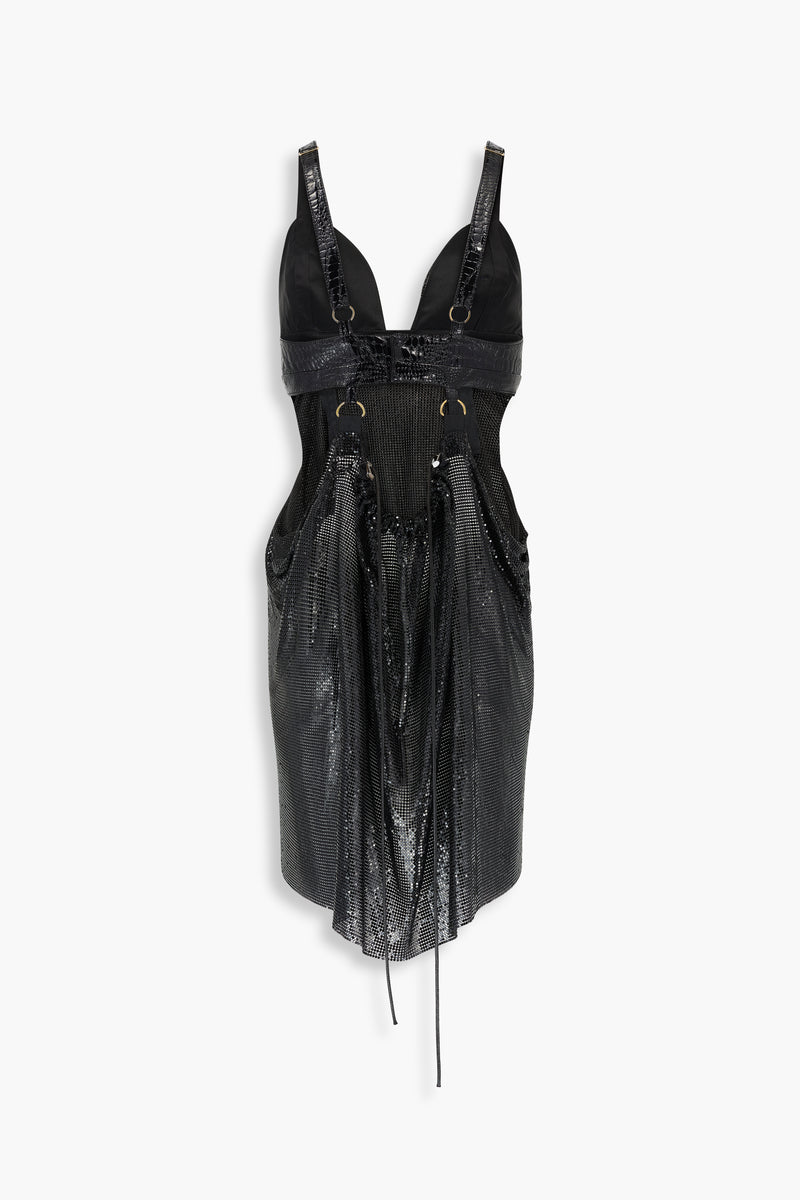 Front Draped Chainmail Dress in Black