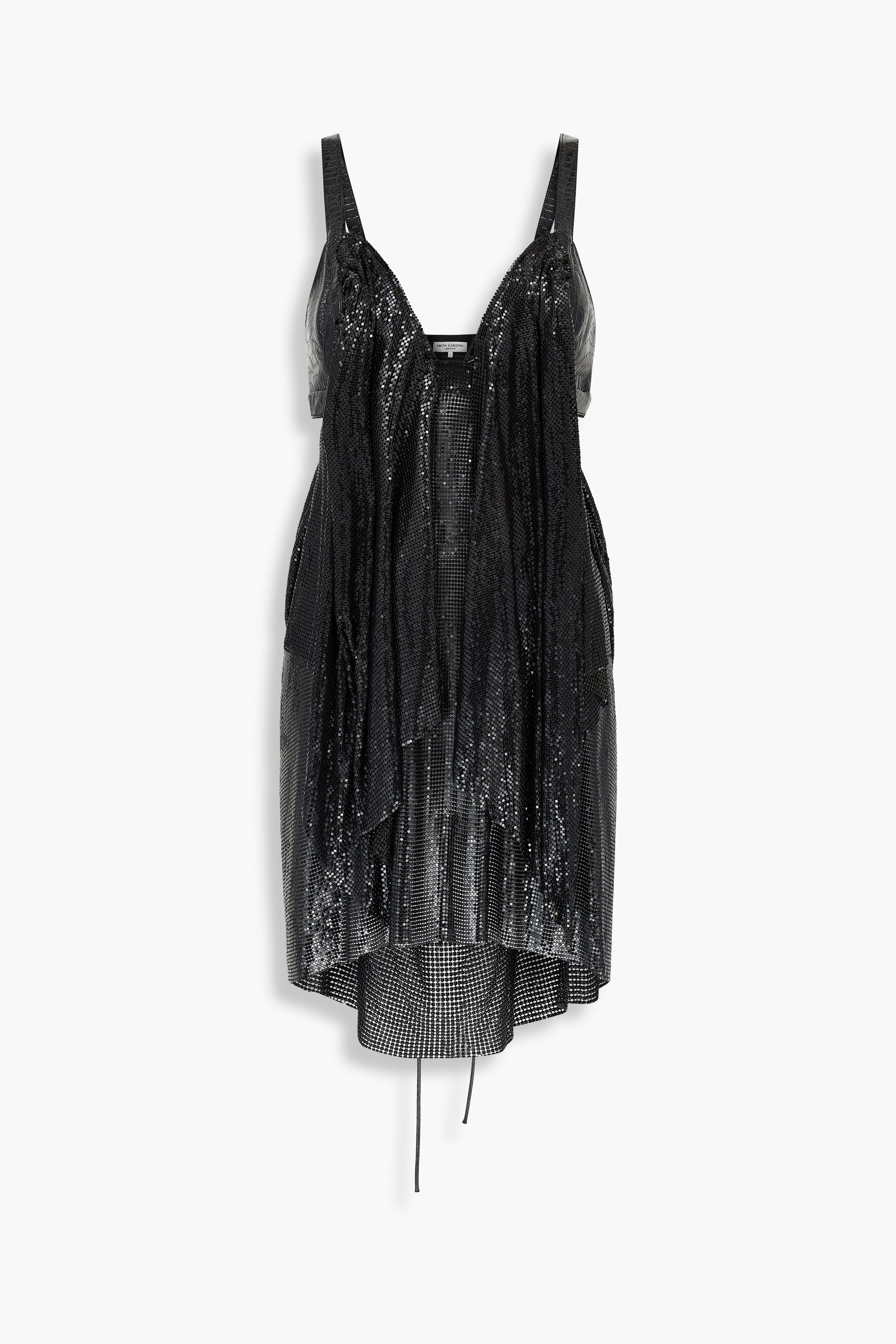 Front Draped Chainmail Dress in Black