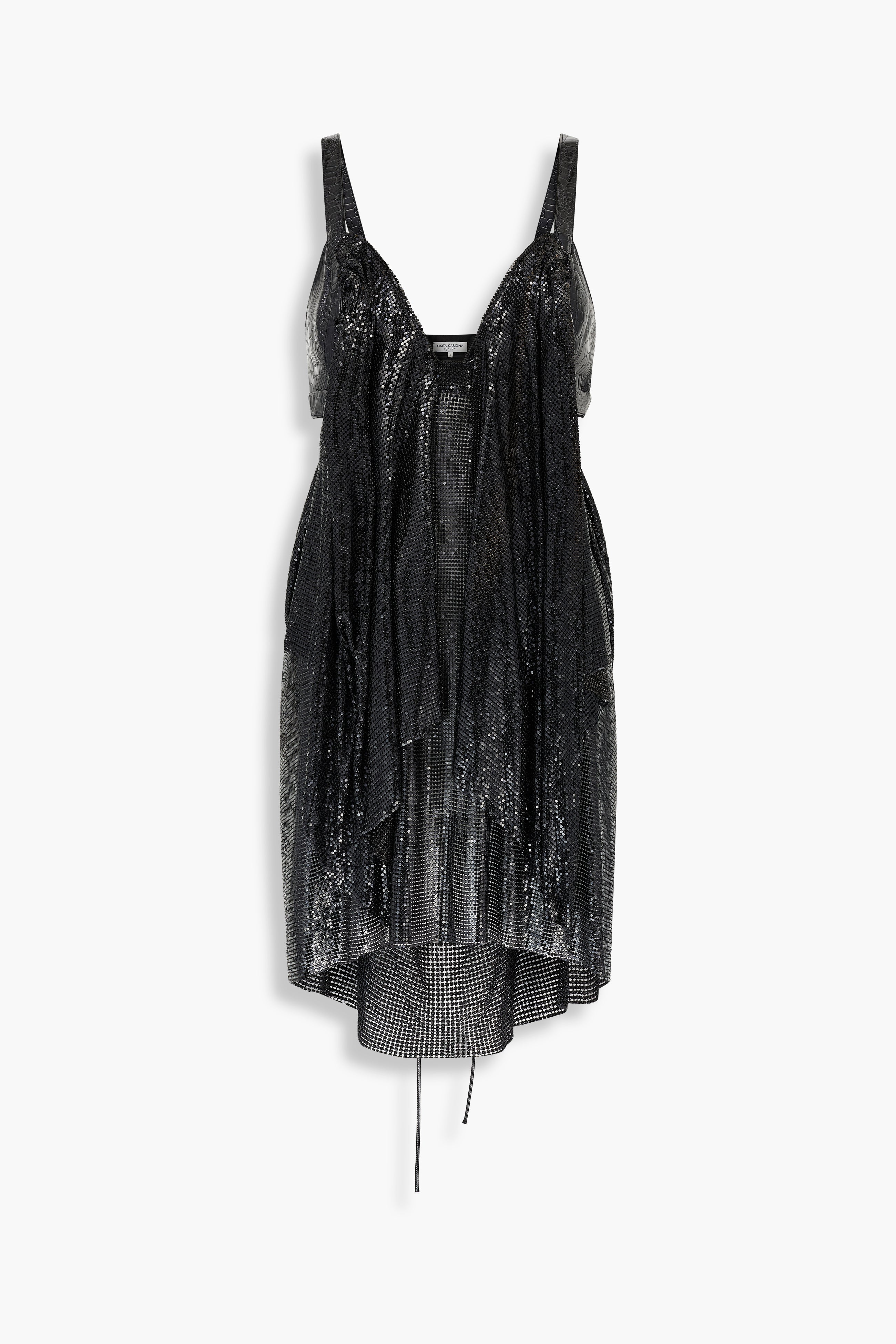 Front Draped Chainmail Dress in Black