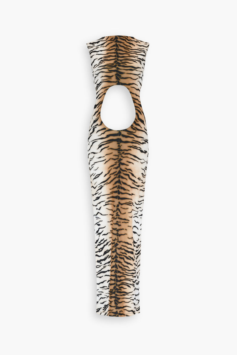 High Neck Cut Out Dress in Tiger